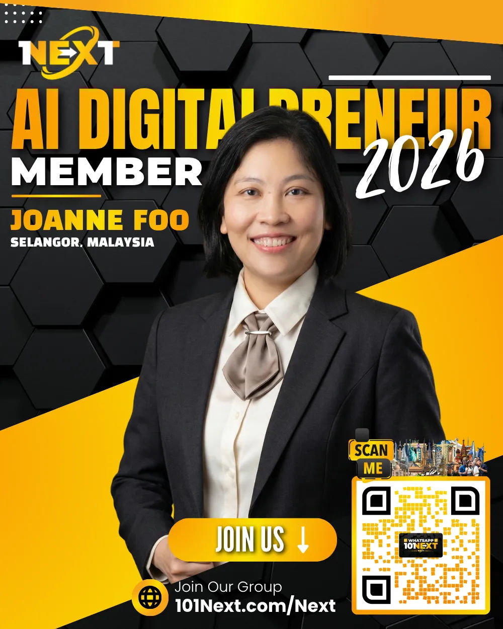 Portrait of Joanne Foo Chong Lee, 101Next AI DigitalPreneur member, property agent in Selangor, Malaysia.
