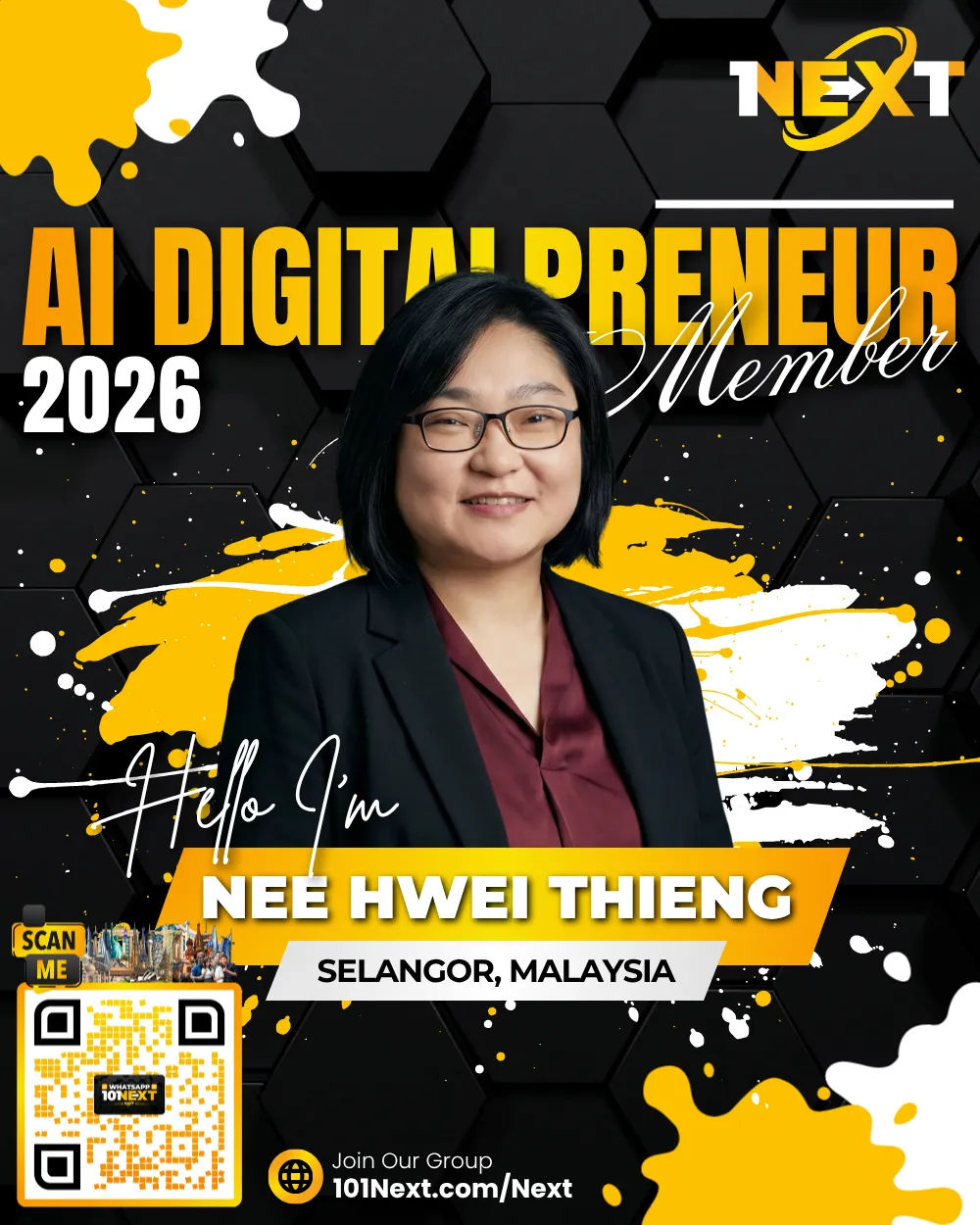 Portrait of Nee Hwei Thieng, 101Next AI DigitalPreneur member, wellness practitioner in Selangor, Malaysia.