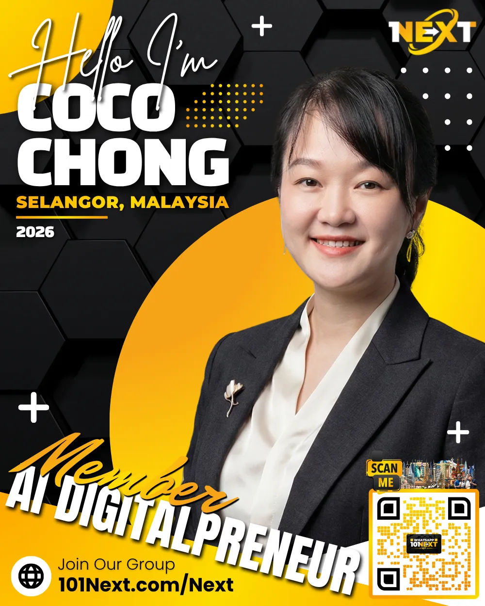 Portrait of Coco Chong Lee Ken, 101Next AI DigitalPreneur member, project advisor in Selangor, Malaysia.