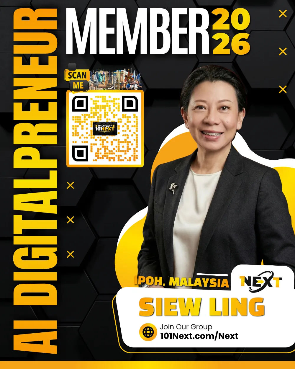 Portrait of HO SIEW LING@ KHOR SIEW LING, 101Next AI DigitalPreneur member, real estate negotiator in Perak, Malaysia.