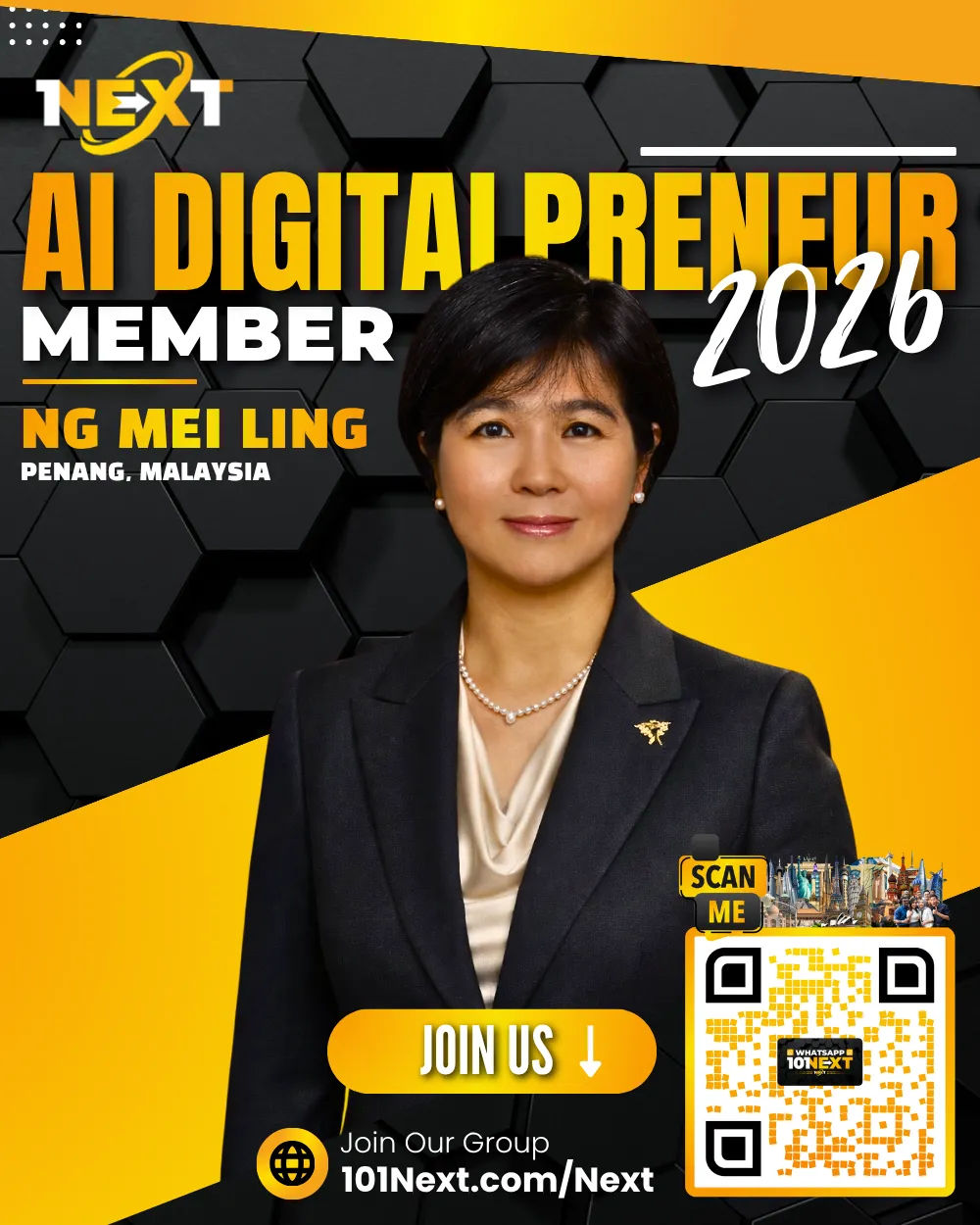 Portrait of Ng Mei Ling, 101Next AI DigitalPreneur member, travel agent in Penang, Malaysia.