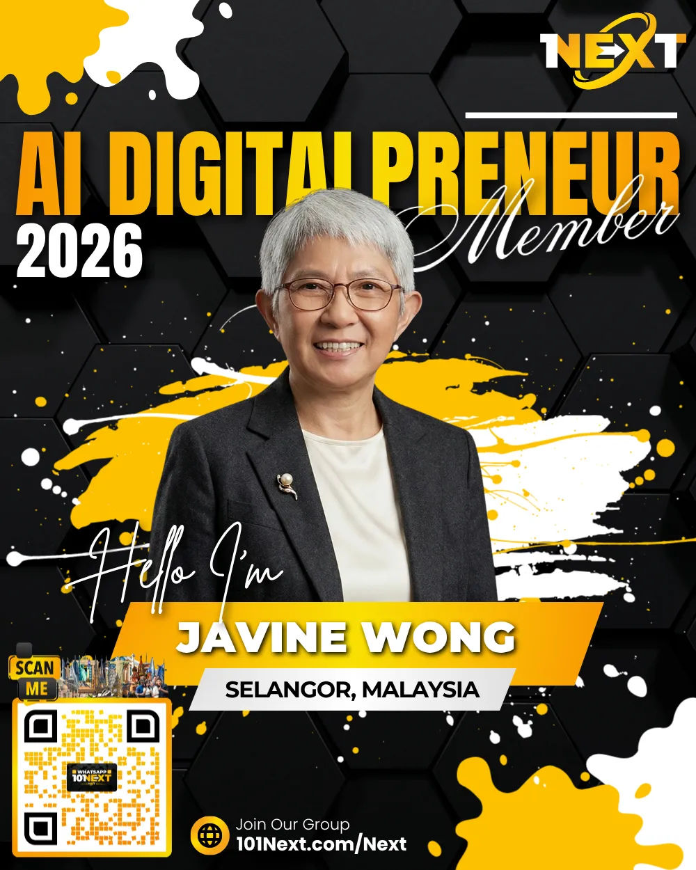 Portrait of Javine Wong Wai Cheng, 101Next AI DigitalPreneur member, producer in Selangor, Malaysia.