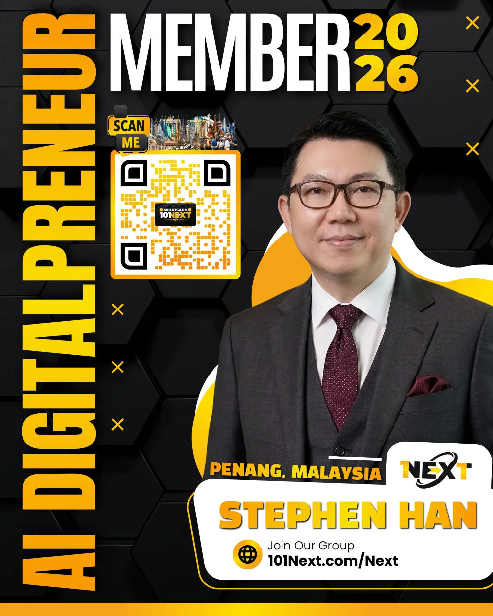Portrait of Stephen Han Kok Loong, 101Next AI DigitalPreneur member, senior program manager in the semiconductor industry in Penang, Malaysia.