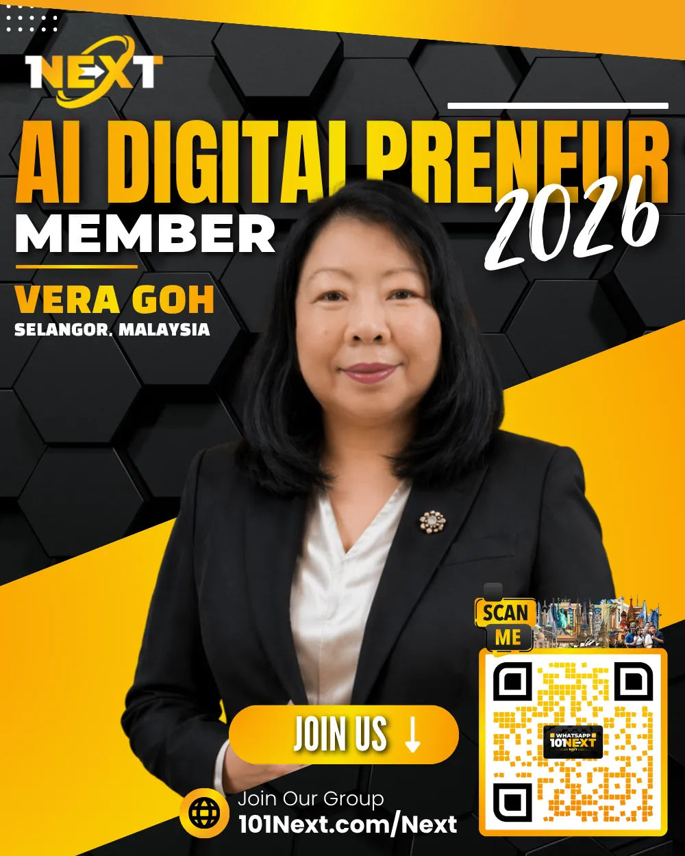 Portrait of Vera Goh Cheng Chooi, 101Next AI DigitalPreneur member, retired management and IT lecturer in Selangor, Malaysia.