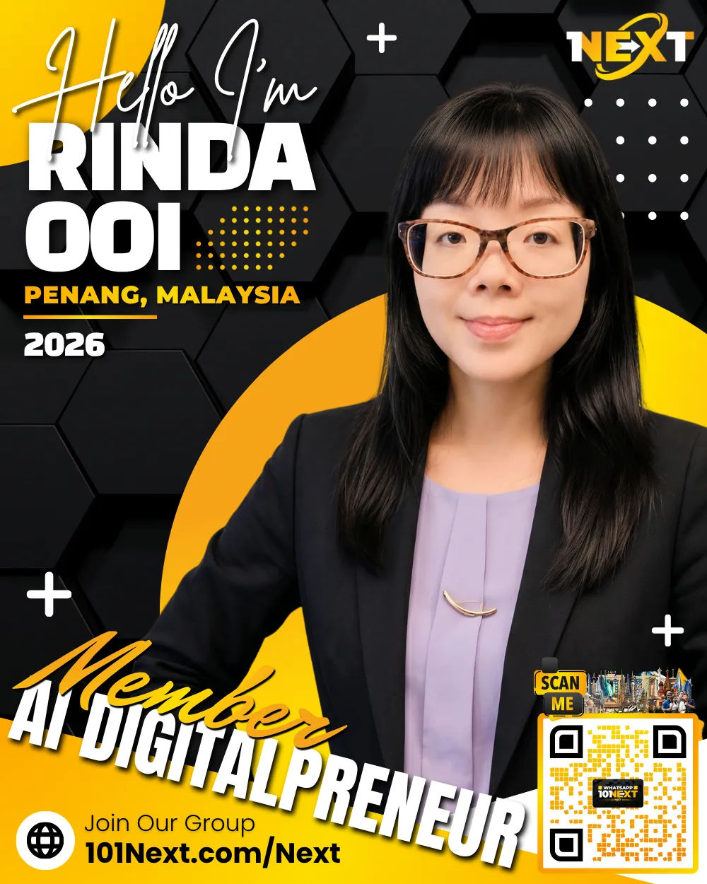 Portrait of Rinda Ooi Lay Bee, 101Next AI DigitalPreneur member, product data management professional in Penang, Malaysia.