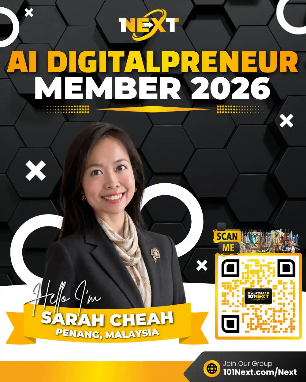 Portrait of Sarah Cheah Swee Ting 谢瑞婷, 101Next member, corporate trainer in Penang, Malaysia.