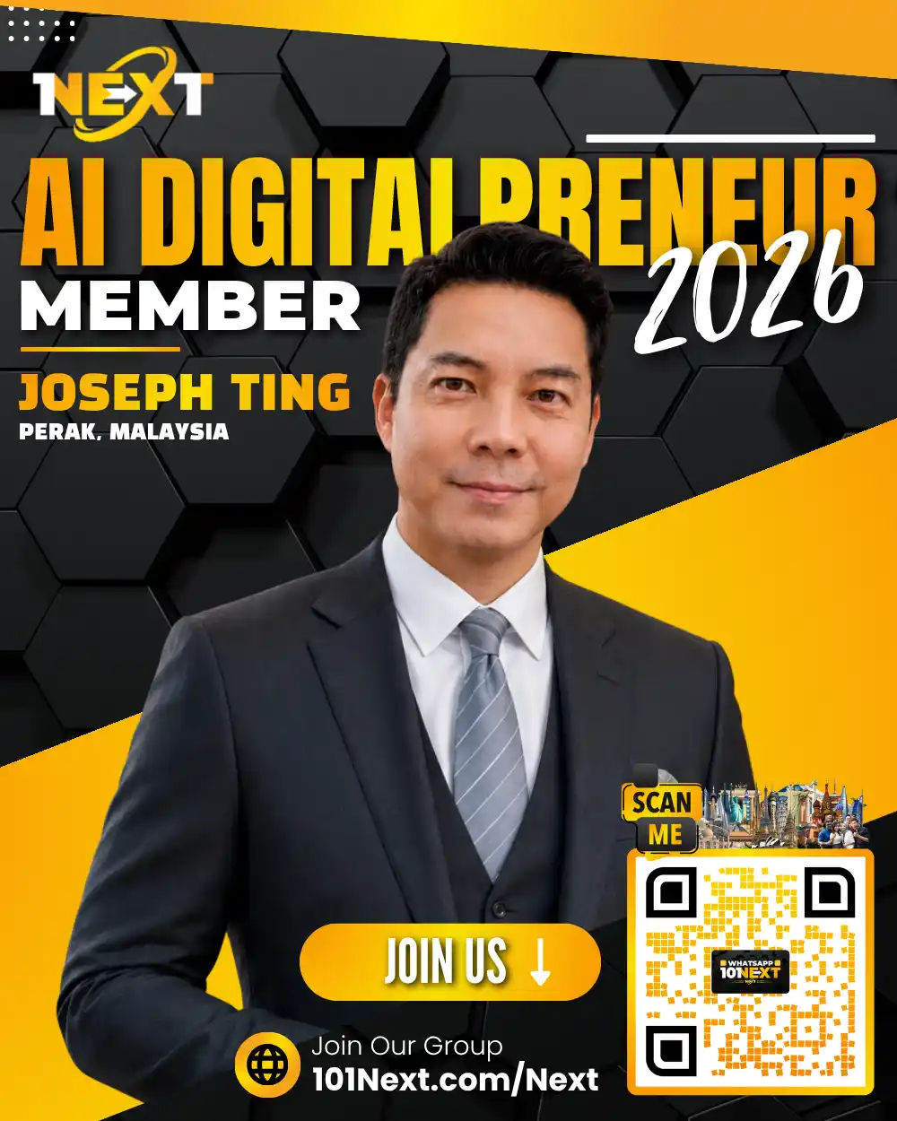 Portrait of Joseph Ting Tiew Sung, 101Next member, network marketer and sales professional in Perak, Malaysia.