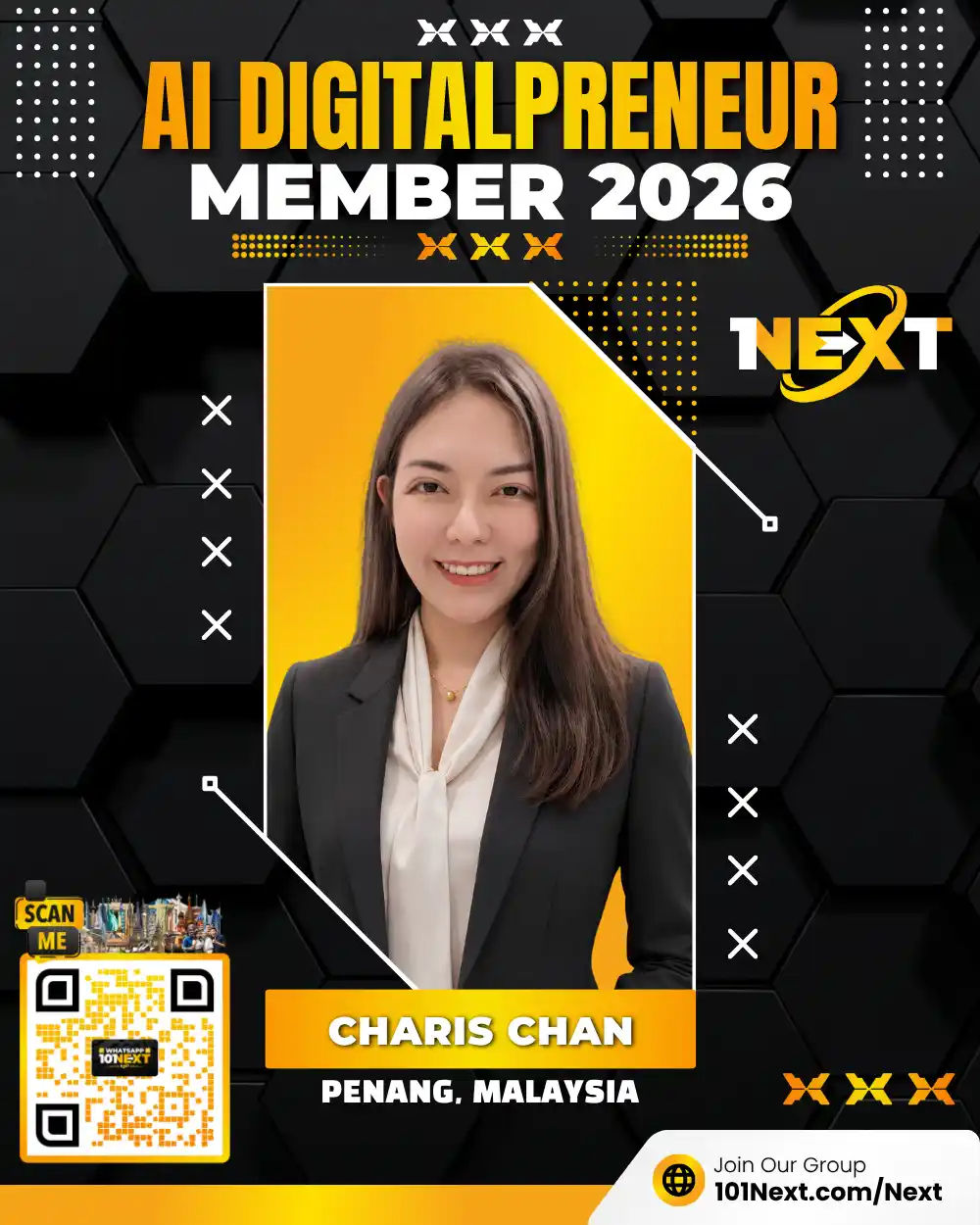Portrait of Charis Chan Chia Sin, 101Next member, manager in Penang, Malaysia.