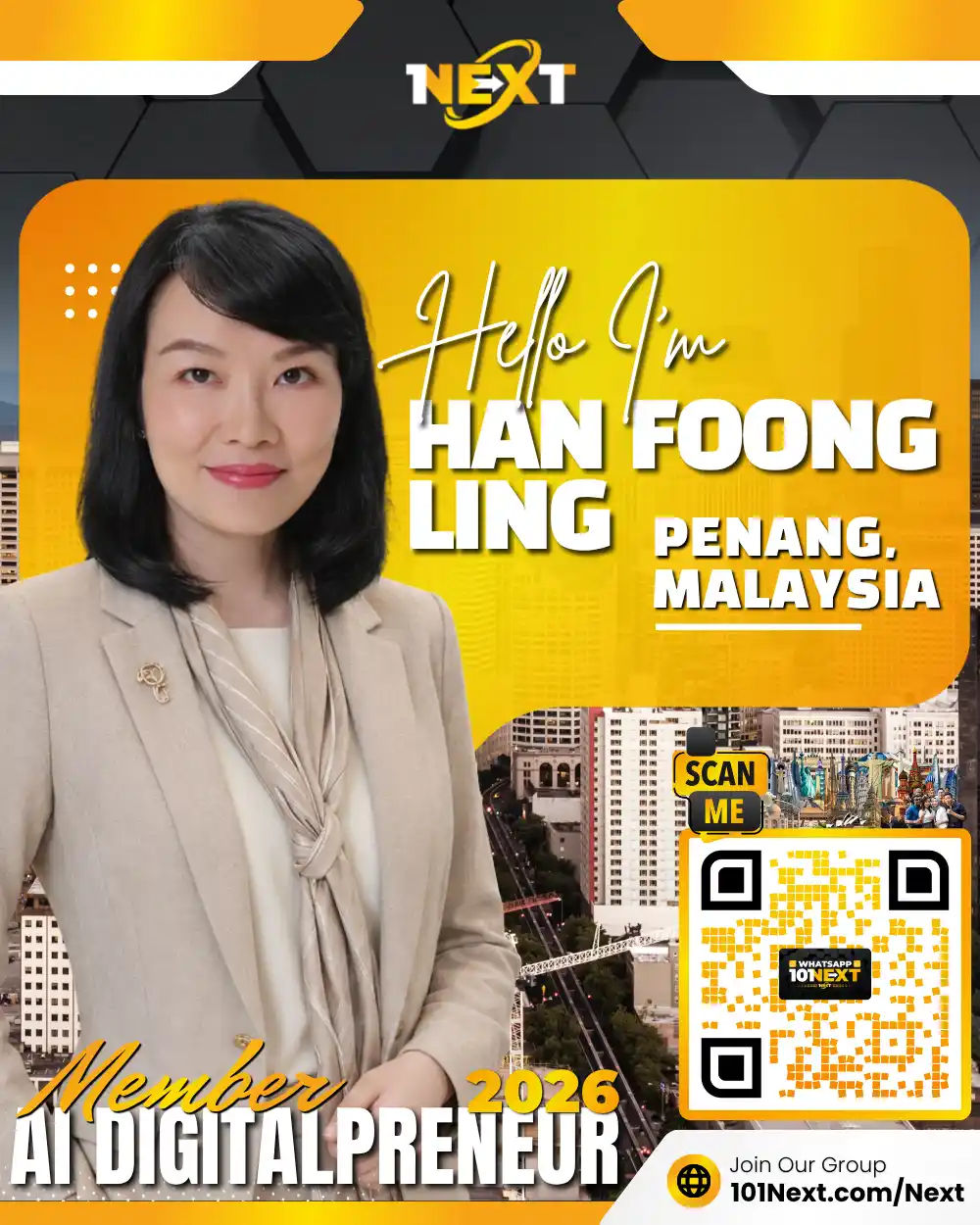 Portrait of Han Foong Ling, 101Next AI DigitalPreneur member, consultant in Penang, Malaysia.