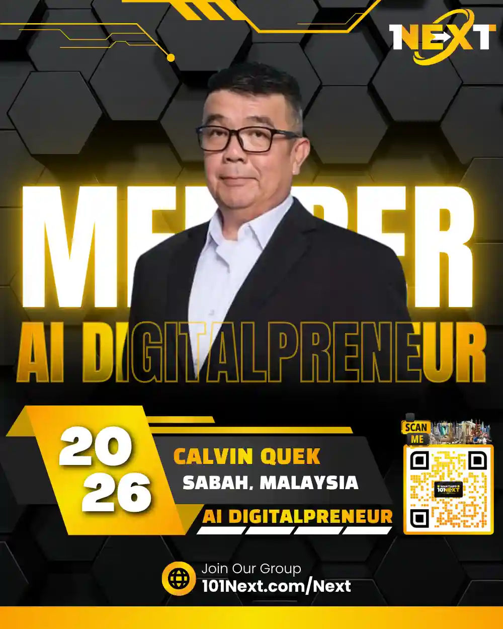 Portrait of Calvin Quek Siew Jye, 101Next AI DigitalPreneur member, tourism and hospitality professional in Sabah, Malaysia.
