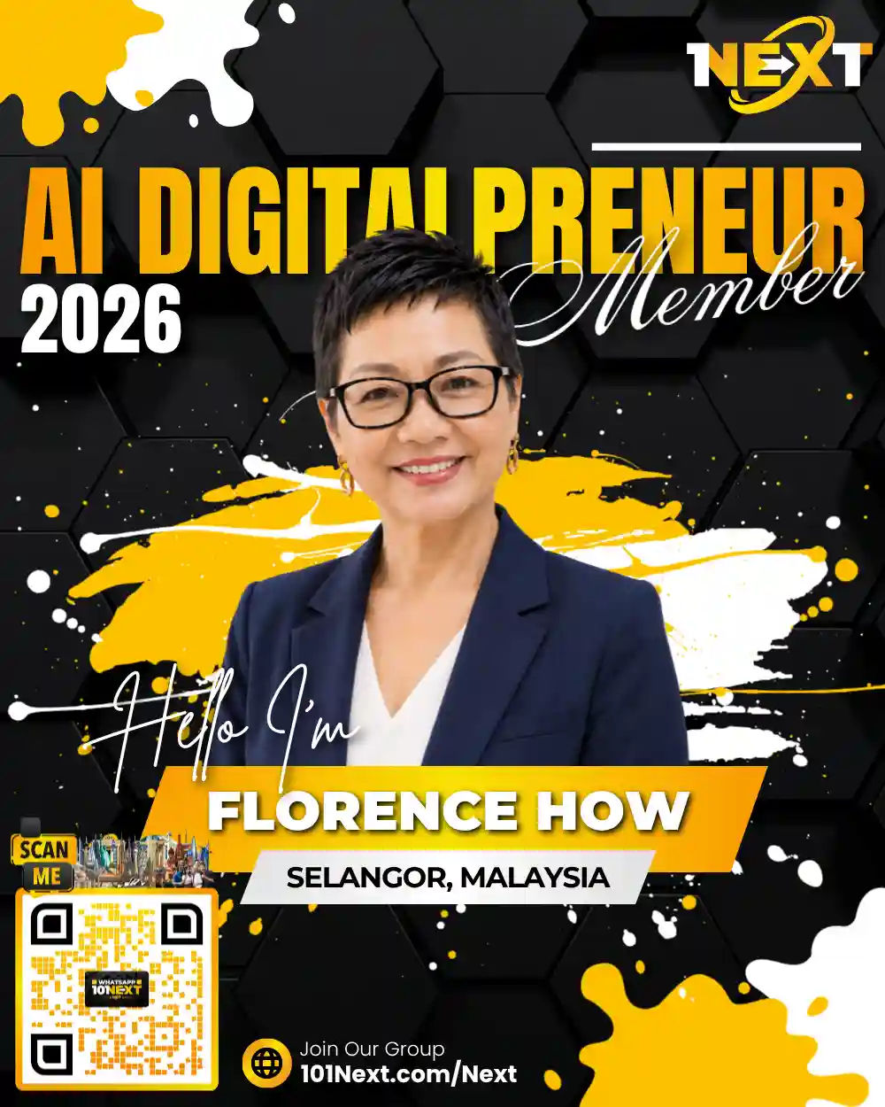 Portrait of Florence How Seok Cheng, 101Next AI DigitalPreneur member, entrepreneur at Finplan Solutions in Selangor, Malaysia.