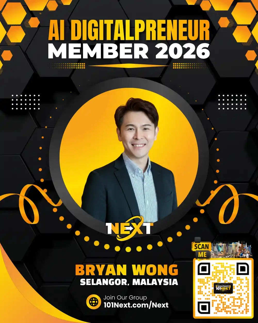 Portrait of Bryan Wong Kin Lip, 101Next member in Selangor, Malaysia.