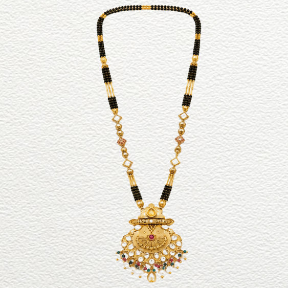 Gold Ganthan Royal Gold Kundan & Gemstone Crescent Pendant Mangalsutra - CGA60814