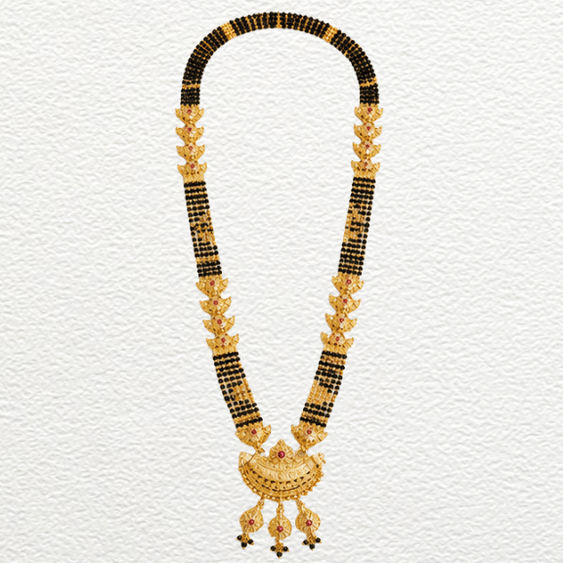 Gold Ganthan Traditional Circular Dome Gold Mangalsutra With Ruby Red Stone Accents - CGA60861 side view