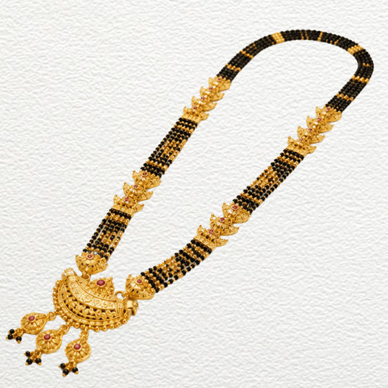 Gold Ganthan Traditional Circular Dome Gold Mangalsutra With Ruby Red Stone Accents - CGA60861 detail view