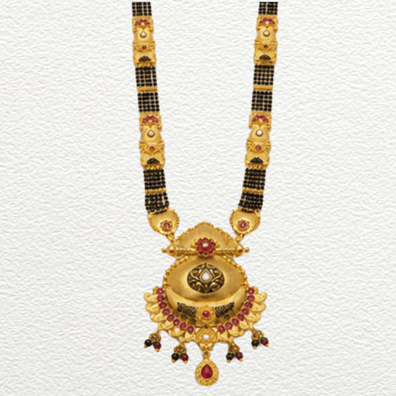 Gold Ganthan Traditional Gold Dome Pendant Mangalsutra With Ruby Red Stones - CGA60862 side view