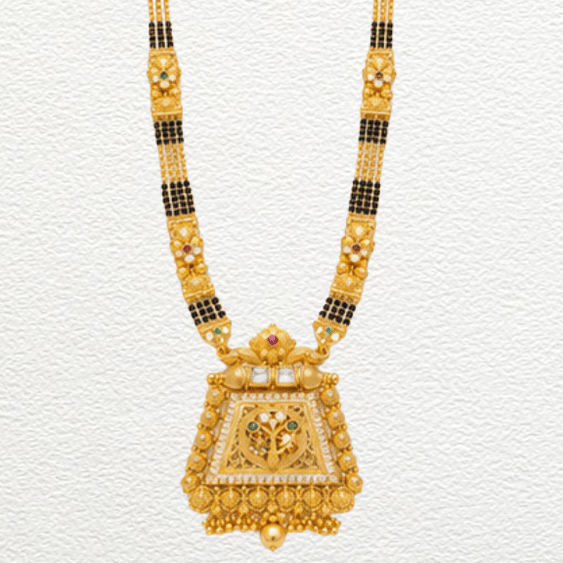 Gold Ganthan Traditional Gold Trapezoidal Filigree Pendant Mangalsutra Product Description - CGA61388