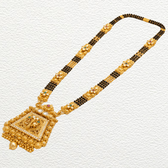Gold Ganthan Traditional Gold Trapezoidal Filigree Pendant Mangalsutra Product Description - CGA61388 side view