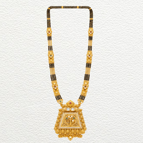 Gold Ganthan Traditional Gold Trapezoidal Filigree Pendant Mangalsutra Product Description - CGA61388 close-up view