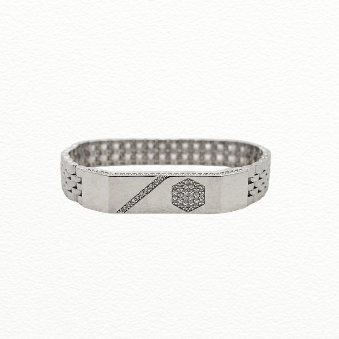 Silver Hexa Line Silver Bracelet - ABR62260 front view