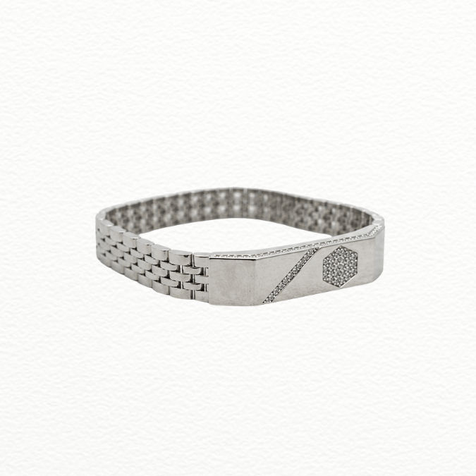 Silver Hexa Line Silver Bracelet - ABR62260 side view