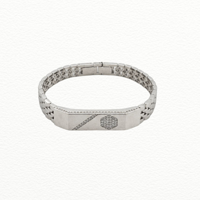 Silver Hexa Line Silver Bracelet - ABR62260 close-up view