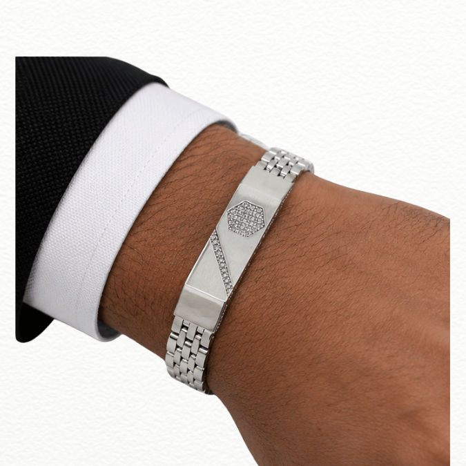 Silver Hexa Line Silver Bracelet - ABR62260 detail view