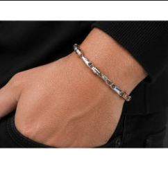 Silver Men’S Two-Tone Rose Gold & Silver Barrel Link Chain Bracelet - Sleek Minimalist Stainless Steel Wristband - ABR62231
