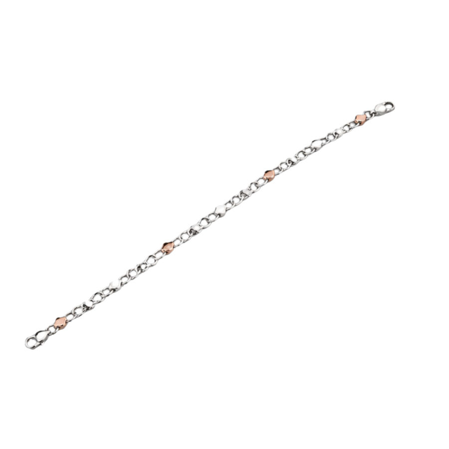 Silver Men’S Two-Tone Rose Gold & Silver Geometric Station Chain Bracelet - Minimalist Stainless Steel Wristband - ABR62230 front view