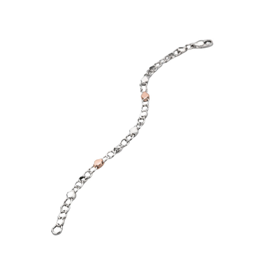 Silver Men’S Two-Tone Rose Gold & Silver Geometric Station Chain Bracelet - Minimalist Stainless Steel Wristband - ABR62230 side view