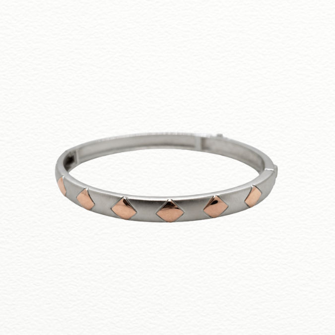 Silver Kada Two-Tone Prism Men’S Silver Bangle - ABR62236 close-up view