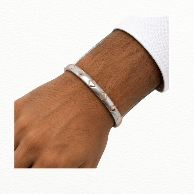 Silver Kada Two-Tone Prism Men’S Silver Bangle - ABR62236 detail view
