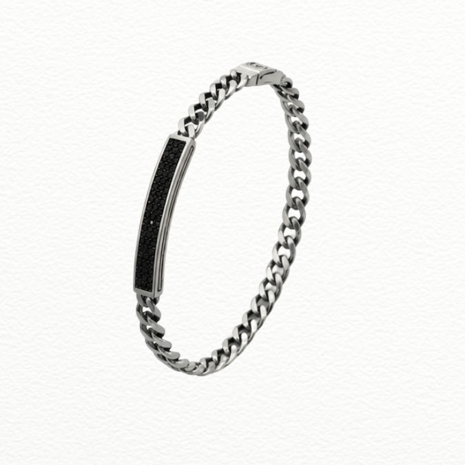 Silver Black Bar Silver Bracelet - ABR62312 side view