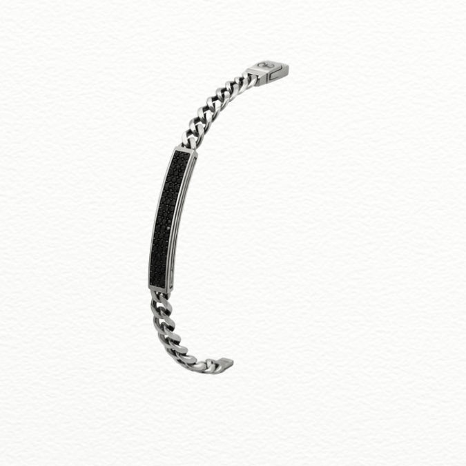 Silver Black Bar Silver Bracelet - ABR62312 close-up view