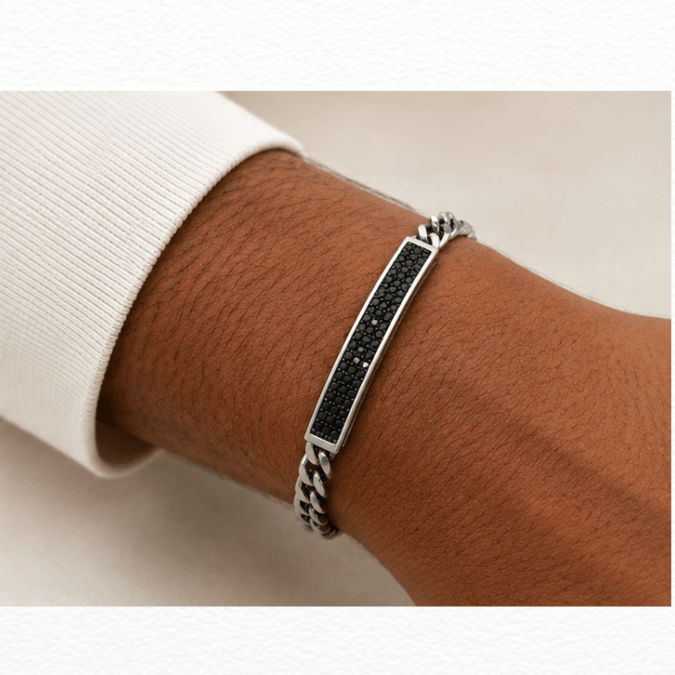 Silver Black Bar Silver Bracelet - ABR62312 detail view