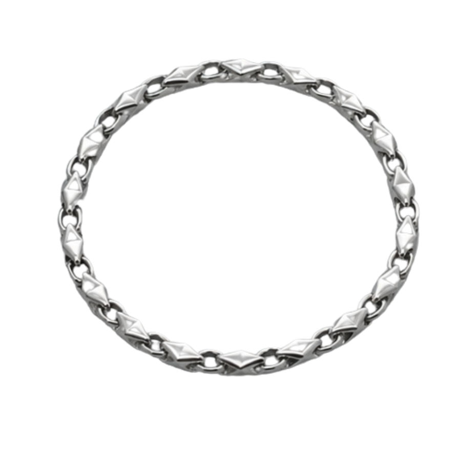 Silver Men’S Silver Rhombus Geometric Link Bracelet - Minimalist Stainless Steel Chain Wristband - ABR62226 front view