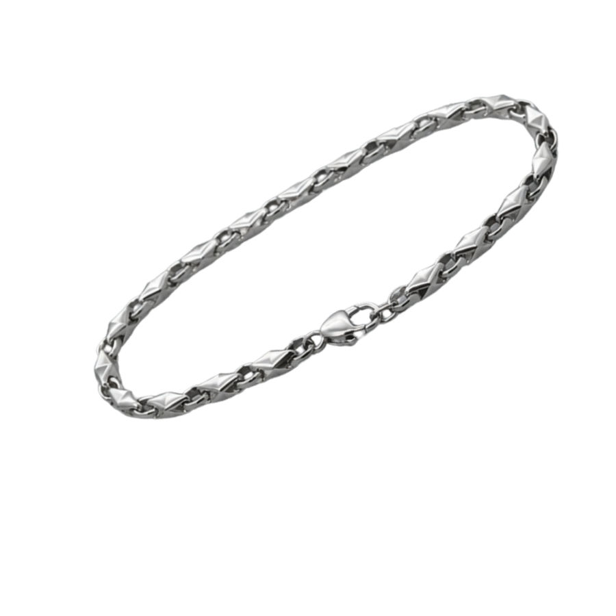 Silver Men’S Silver Rhombus Geometric Link Bracelet - Minimalist Stainless Steel Chain Wristband - ABR62226 side view
