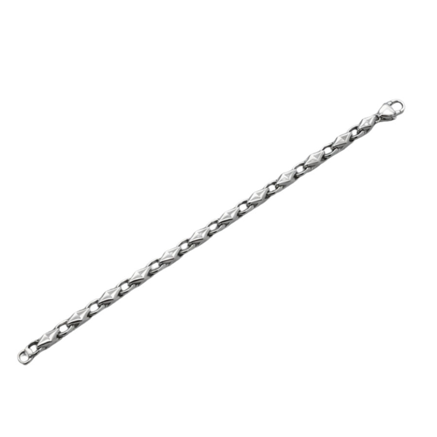 Silver Men’S Silver Rhombus Geometric Link Bracelet - Minimalist Stainless Steel Chain Wristband - ABR62226 close-up view