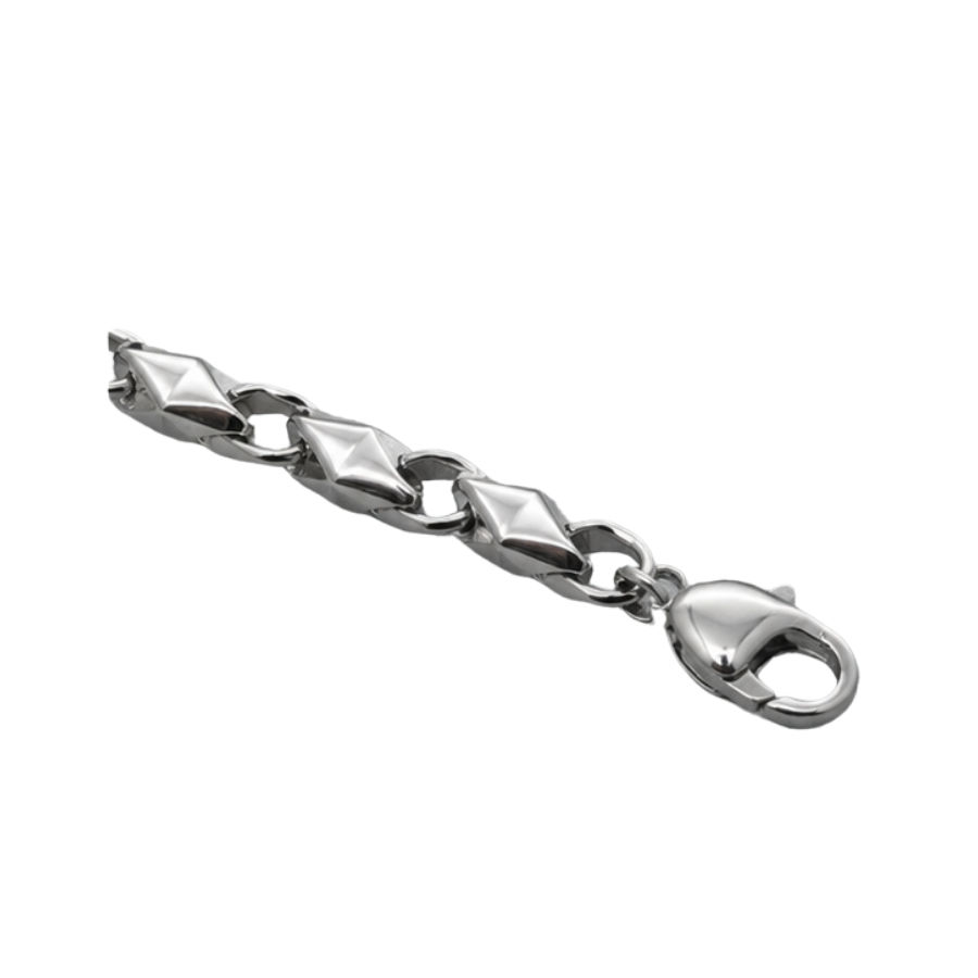 Silver Men’S Silver Rhombus Geometric Link Bracelet - Minimalist Stainless Steel Chain Wristband - ABR62226 detail view