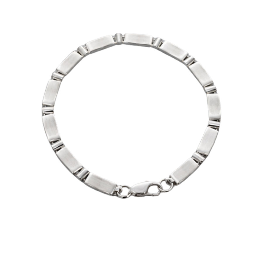 Silver Men’S Brushed Silver Bar Link Chain Bracelet - Minimalist Stainless Steel Wristband Seo Product Description (160 Words) - ABR62225 front view