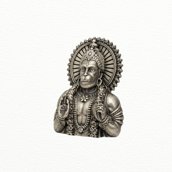 Silver Antique Silver Lord Hanuman Brooch Pin - Divine Aura Statement Lapel Pin - SAC60182 side view