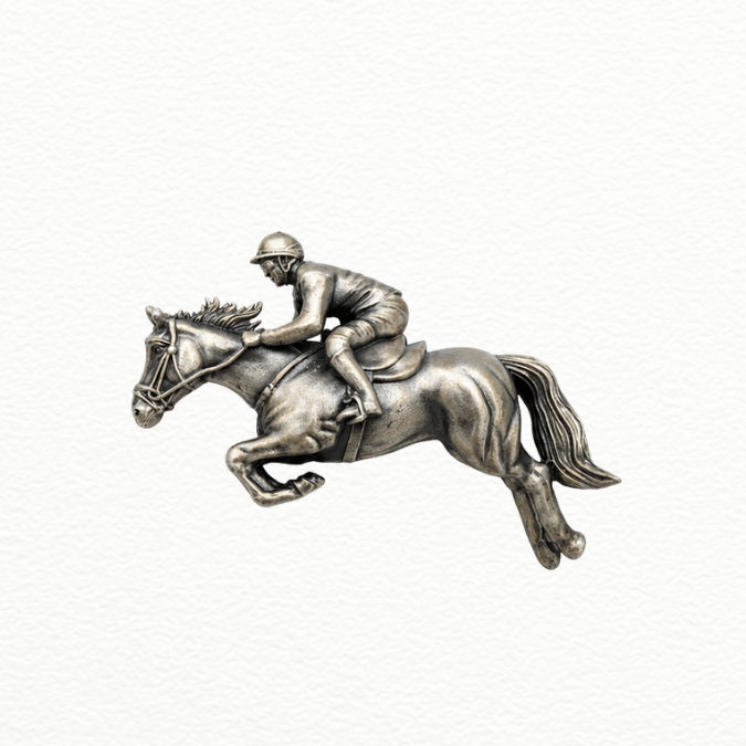 Silver Antique Silver Jumping Horse & Jockey Equestrian Brooch Pin - Vintage Lapel Pin - Sac60180