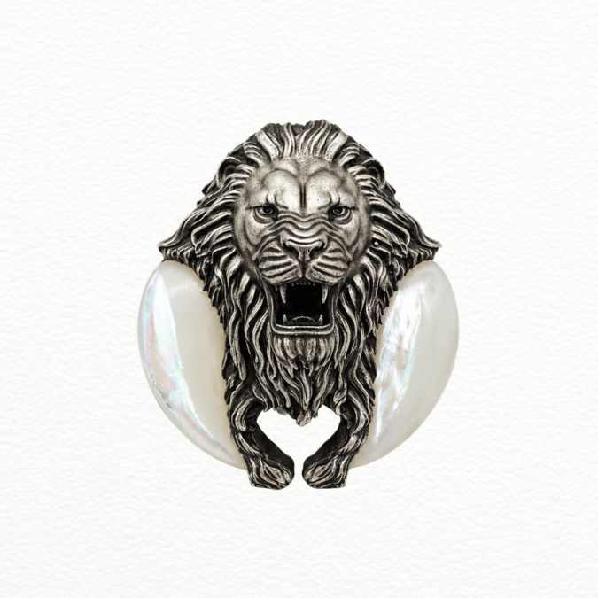 Silver Antique Silver Roaring Lion Head Brooch Pin - Faux Claw Accent Statement Lapel Pin - Sac60177