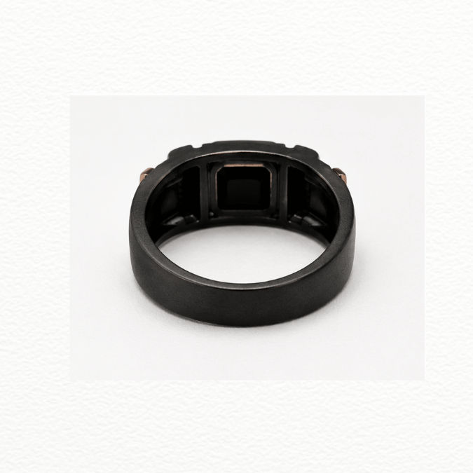 Silver Rings Men'S Black Silver & Rose Gold Onyx Ring - Cz Accented Statement Band - JA72071 close-up view