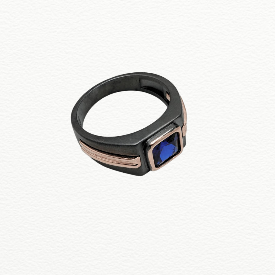 Silver Rings Men’S Black Rhodium & Rose Gold 925 Sterling Silver Blue Sapphire Zircon Ring - JA72077 side view