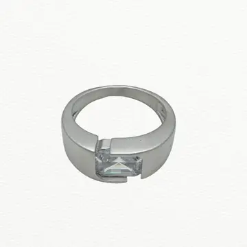 Silver Rings Men’S 925 Sterling Silver Emerald-Cut Zircon Solitaire Ring - Textured Presidential Band - Ja72081