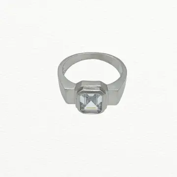 Silver Rings Men’S 925 Sterling Silver Emerald-Cut Zircon Solitaire Ring - Double Bezel Band - Ja72082