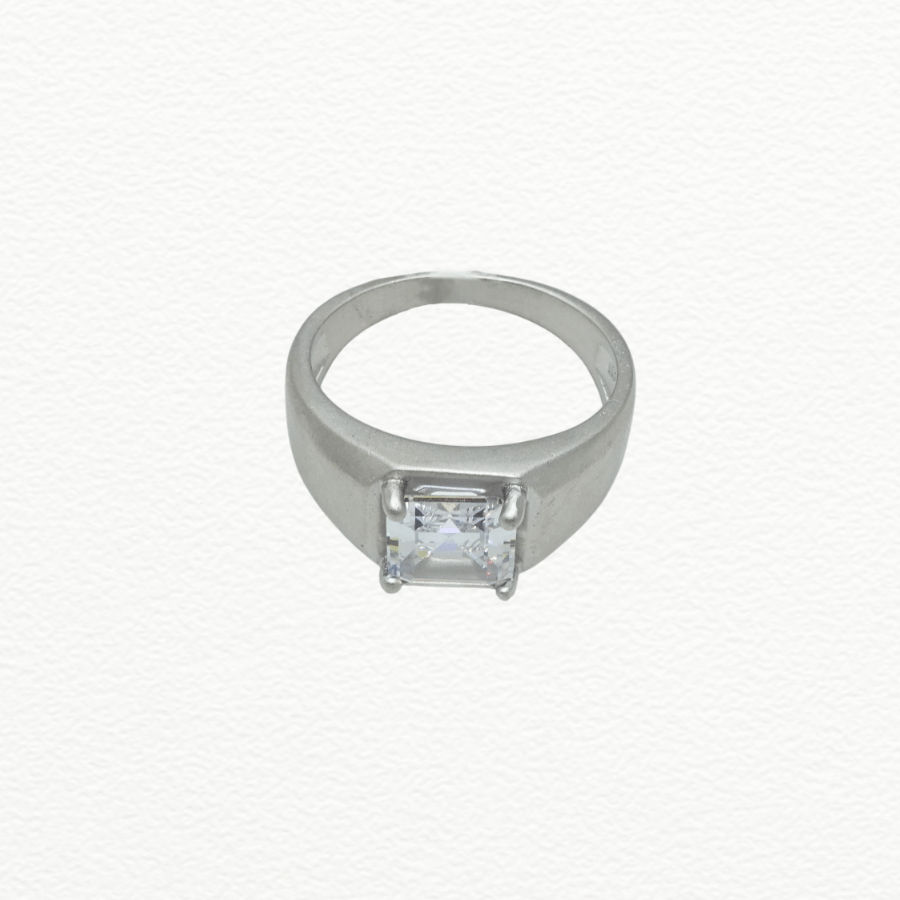 Silver Rings Men’S 925 Sterling Silver Emerald-Cut Zircon Solitaire Ring - Matte Finish Band - Ja72079