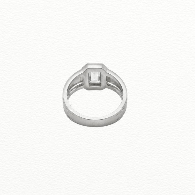 Silver Rings Men'S Silver Bezel-Set Emerald Cut Cz Solitaire Ring - Modern Wide Band Statement Ring - JA72086 close-up view
