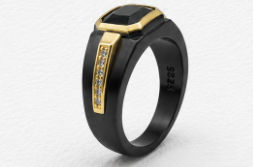 Silver Rings Men’S Dual-Tone 925 Sterling Silver Black Zircon Solitaire Ring - Gold-Bezeled Channel Band Seo Product Description (160 Words) - JA72073 close-up view